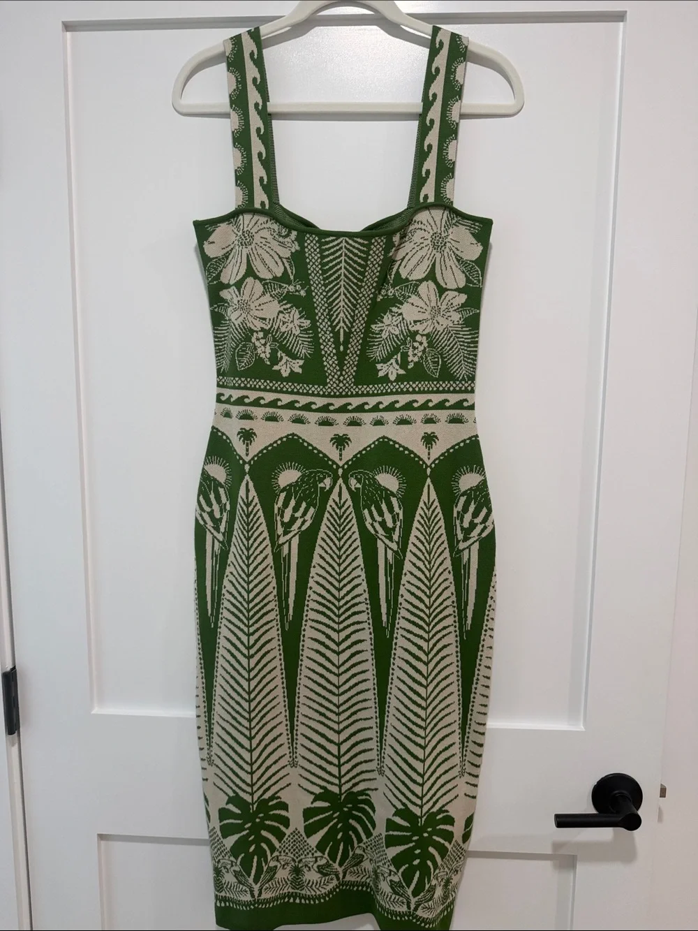 FARM Rio Green and Cream Botanical Knit Midi Dress - NWT - Picture 1 of 6